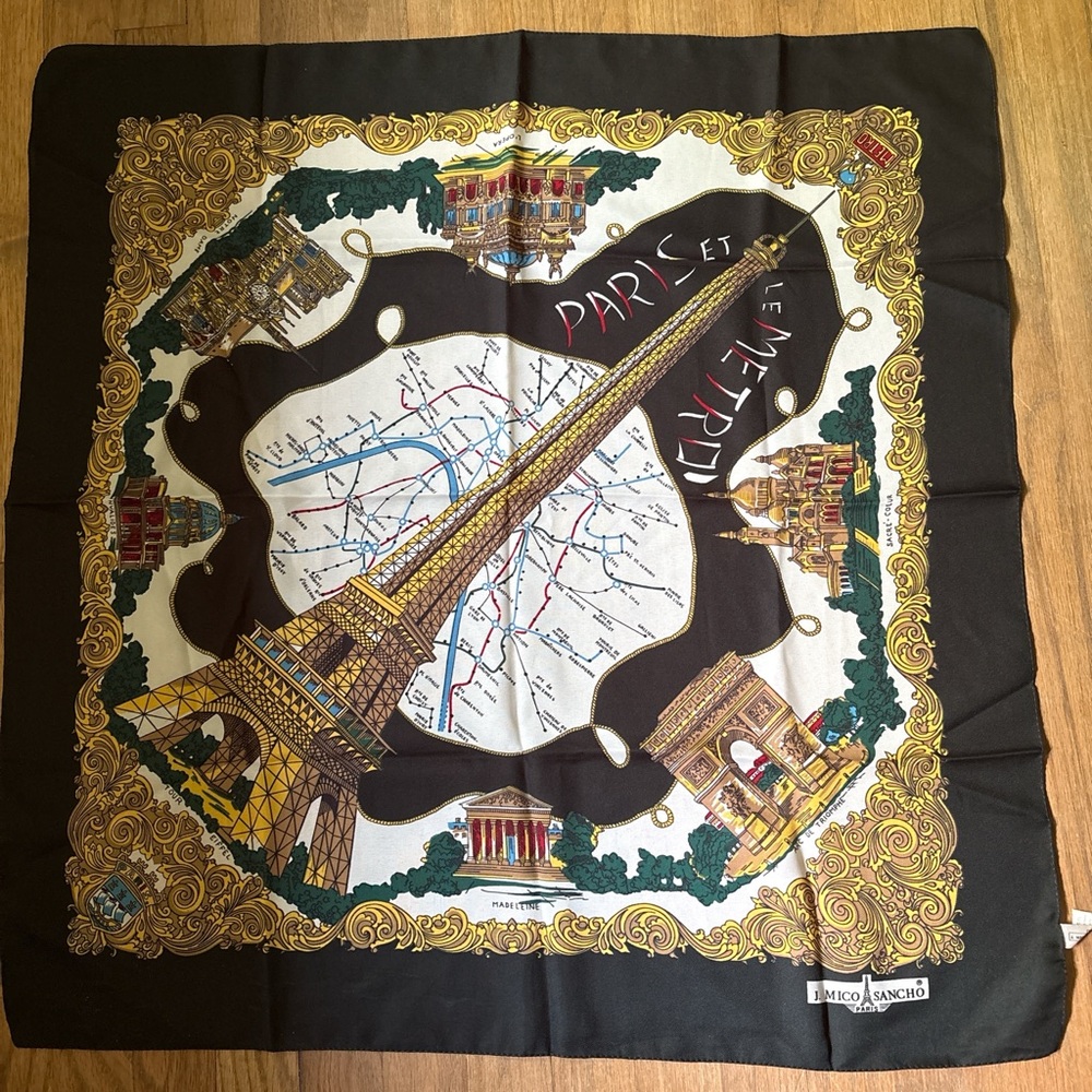 Vintage Black and Gold Paris Map Scarf
